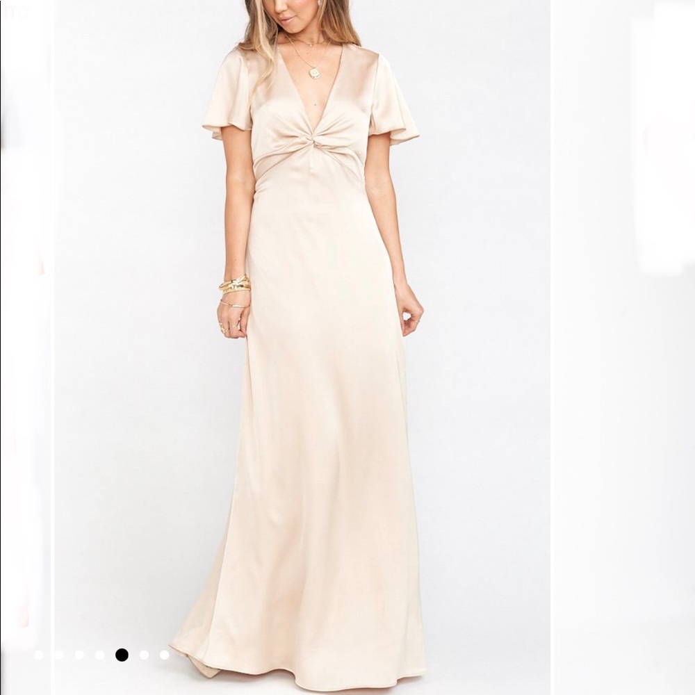 XS Rome Twist Gown Champagne Luxe Satin Bridesmaid